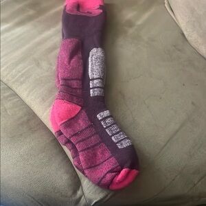 Snow and Ski Mountain Hiking Thick Outdoors Camping Pink and Black Athletic Sock